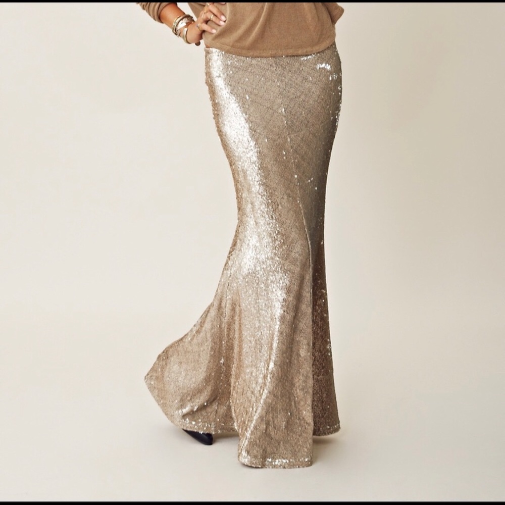 Anthropologie Gold-Tone Sequin Skirt